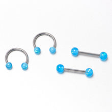 14G 9/16 Blue Faux Opal Horseshoe Barbell Nipple Ring Set of 4