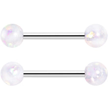 14G 9/16 White Faux Opal Horseshoe Barbell Nipple Ring Set of 4