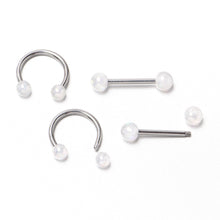 14G 9/16 White Faux Opal Horseshoe Barbell Nipple Ring Set of 4