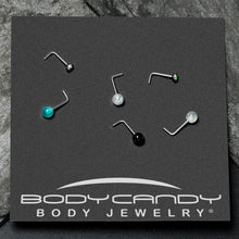 20G 1/4 Green Gem Green Aurora Faux Opal Pack L Shape Nose Ring Set of 6
