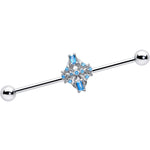 14G Blue CZ Gem Opulent Cross Industrial Barbell 38mm