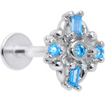 16G 5/16 Blue CZ Gem Opulent Cross Labret Monroe Tragus