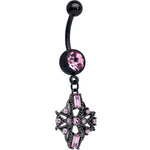 Pink Gem Black Opulent Cross Dangle Belly Ring