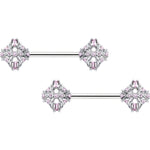 14G 9/16 Pink Gem Opulent Cross Barbell Nipple Ring Set