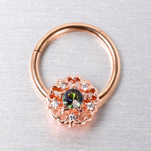 16G 3/8 Vitrail Gem Rose Gold Hue Flower Hinged Segment Ring