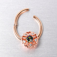 16G 3/8 Vitrail Gem Rose Gold Hue Flower Hinged Segment Ring
