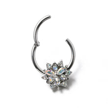 16G 3/8 Aurora CZ Gem Snowflake Style Hinged Segment Ring