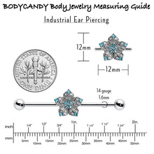 14G Blue Clear Gem Opulent Flower Industrial Barbell 38mm