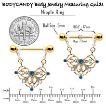 14G 9/16 Blue Gem Gold Tone Lacy Rhombus Dangle Nipple Ring Set