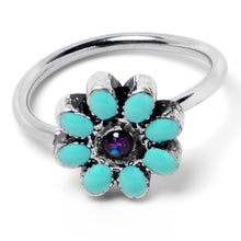 20G 5/16 Blue Gem Flower Teal Petals Nose Hoop