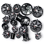 Red Gem Black Pot Leaf Skull Tunnel Plug Set