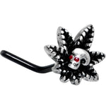 20G 7mm Red Gem Black Pot Leaf Skull L Shape Nose Ring