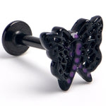 16G 5/16 Black Purple Beauty in Flight Butterfly Labret Tragus