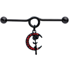 14G Red CZ Gem Black Moon Rose Flower Dangle Project Bar 38mm