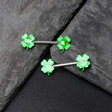 14G 9/16 Kiss Me Shamrock St Patricks Barbell Nipple Ring Set
