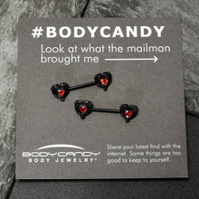 14G 9/16 Red CZ Gem Black Passion Heart Barbell Nipple Ring Set