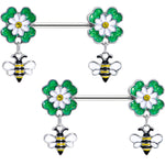 14G 9/16 Yellow Gem Daisy Bee Glittery Barbell Nipple Ring Set