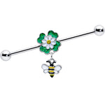 14G Yellow Gem Daisy Bee Glittery Dangle Industrial Barbell 38mm
