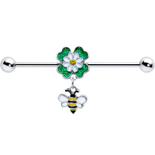 14G Yellow Gem Daisy Bee Glittery Dangle Industrial Barbell 38mm