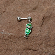16G 1/4 Green Gem Fancy Leprechaun Dangle Cartilage Tragus Earring