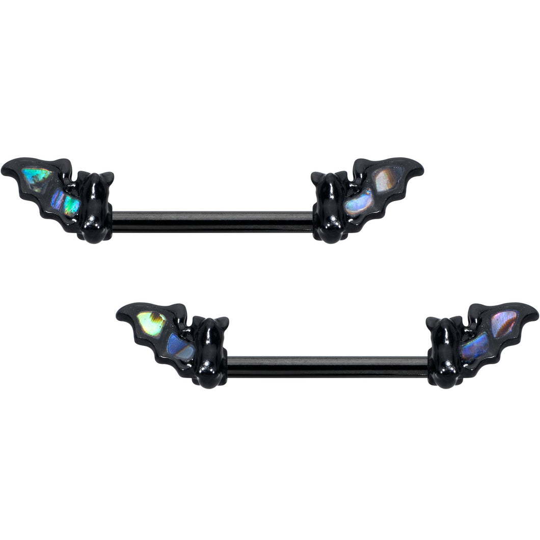 14G 9/16 Black Subtle Bat Barbell Nipple Ring Set
