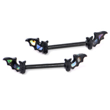 14G 9/16 Black Subtle Bat Barbell Nipple Ring Set