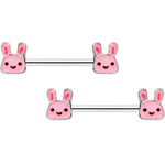 14G 9/16 Kawaii Cutie Easter Bunny Barbell Nipple Ring Set