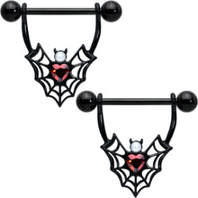 14G 11/16 Red Gem Black Gothic Bat Heart Nipple Shield Set