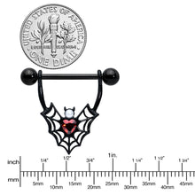 14G 11/16 Red Gem Black Gothic Bat Heart Nipple Shield Set