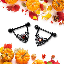 14G 11/16 Red Gem Black Gothic Bat Heart Nipple Shield Set