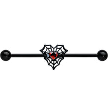 14G Red Gem Black Spider Heart Web Industrial Barbell 38mm