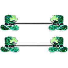 14G 9/16 Glitter Top Hat Shamrock Barbell Nipple Ring Set