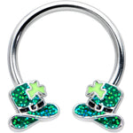 16G 3/8 Glitter Top Hat Shamrock Horseshoe Circular Barbell