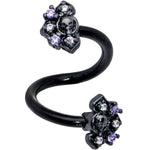 Clear Purple Gem Black Skull Circle Spiral Twister Belly Ring