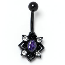 Purple Clear Gem Black Scrolling Hearts Belly Ring
