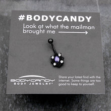 Purple Clear Gem Black Scrolling Hearts Belly Ring