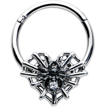 16G 3/8 Clear CZ Gem Heart of Spider Hinged Segment Ring