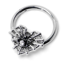 16G 3/8 Clear CZ Gem Heart of Spider Hinged Segment Ring