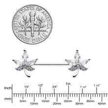 14G 3/4 Clear CZ Gem Pot Leaf Barbell Nipple Ring Set