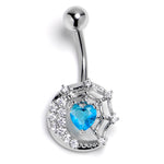 Clear Blue Gem Heart Web Moon Belly Ring
