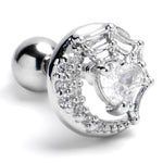 16G 1/4 Clear Gem Heart Moon Web Cartilage Tragus Earring
