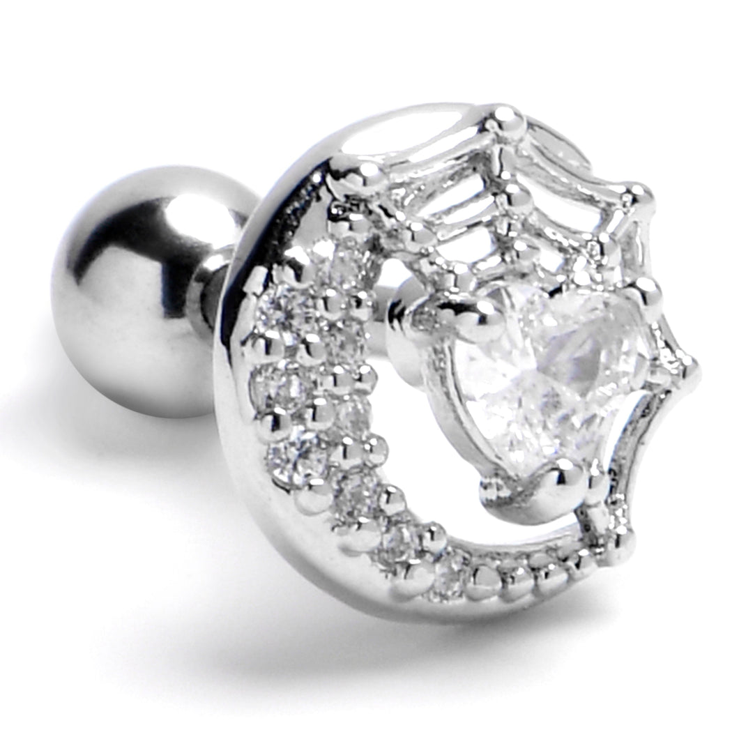 16G 1/4 Clear Gem Heart Moon Web Cartilage Tragus Earring