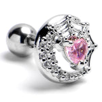16G 1/4 Pink Gem Heart Moon Web Cartilage Tragus Earring