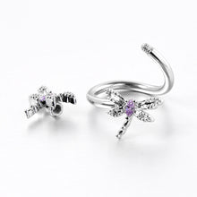 Purple CZ Gem Open Dragonfly Spiral Twister Belly Ring