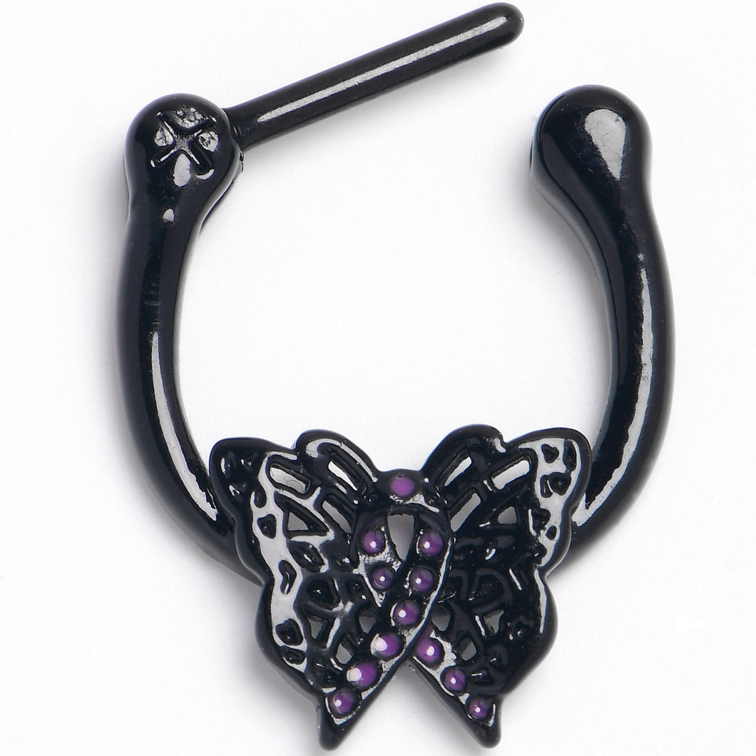 16G 5/16 Black Purple Beauty in Flight Butterfly Cartilage Clicker