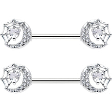 14G 9/16 Clear CZ Gem Heart Web Moon Barbell Nipple Ring Set