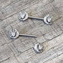 14G 9/16 Clear CZ Gem Heart Web Moon Barbell Nipple Ring Set
