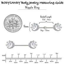 14G 9/16 Clear CZ Gem Heart Web Moon Barbell Nipple Ring Set