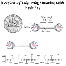14G 9/16 Pink CZ Gem Heart Web Moon Barbell Nipple Ring Set