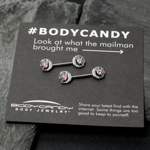 14G 9/16 Pink CZ Gem Heart Web Moon Barbell Nipple Ring Set